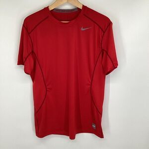 Men's Nike Pro Combat Fitted Performance Tee‎ Shirt Red/Gray Large